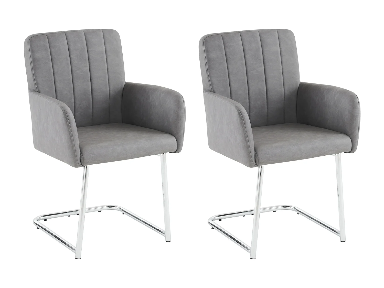 Lot de 2 chaises en similicuir avec accoudoirs et dossier - pieds en métal - gris