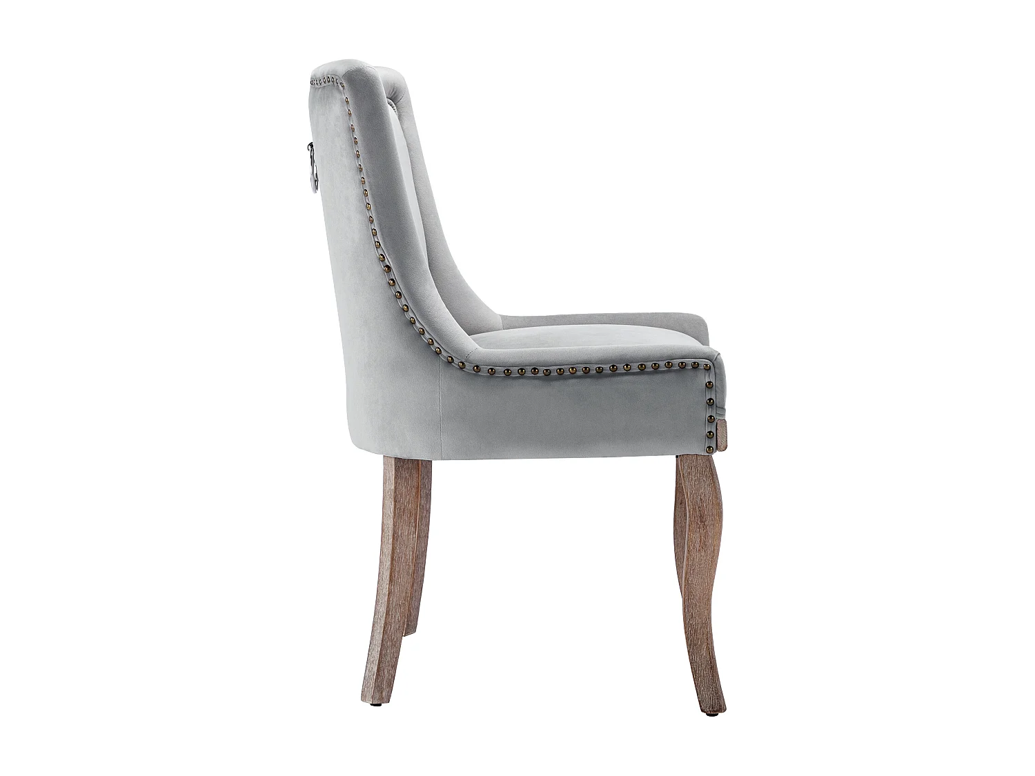 Chaise de salle à manger en velours gris, dossier rembourré, clous décoratifs, cadre en bois massif