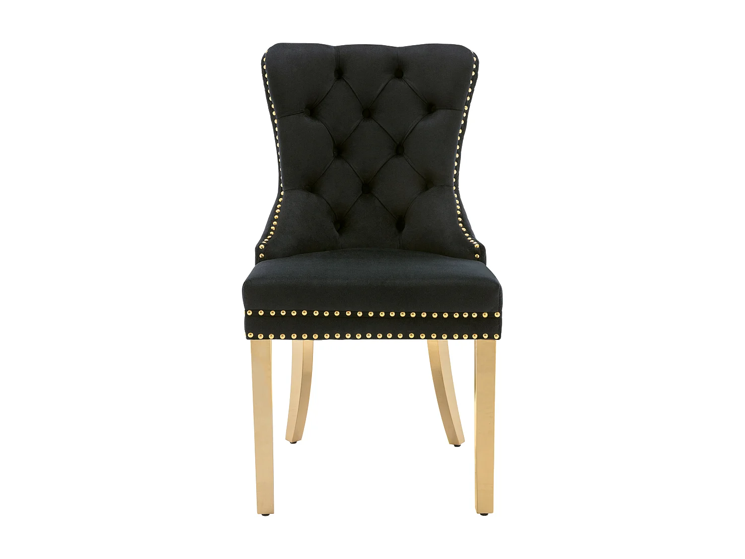 Lot de 2 chaises à manger avec dossier rembourré - pieds en métal doré - velours - noir