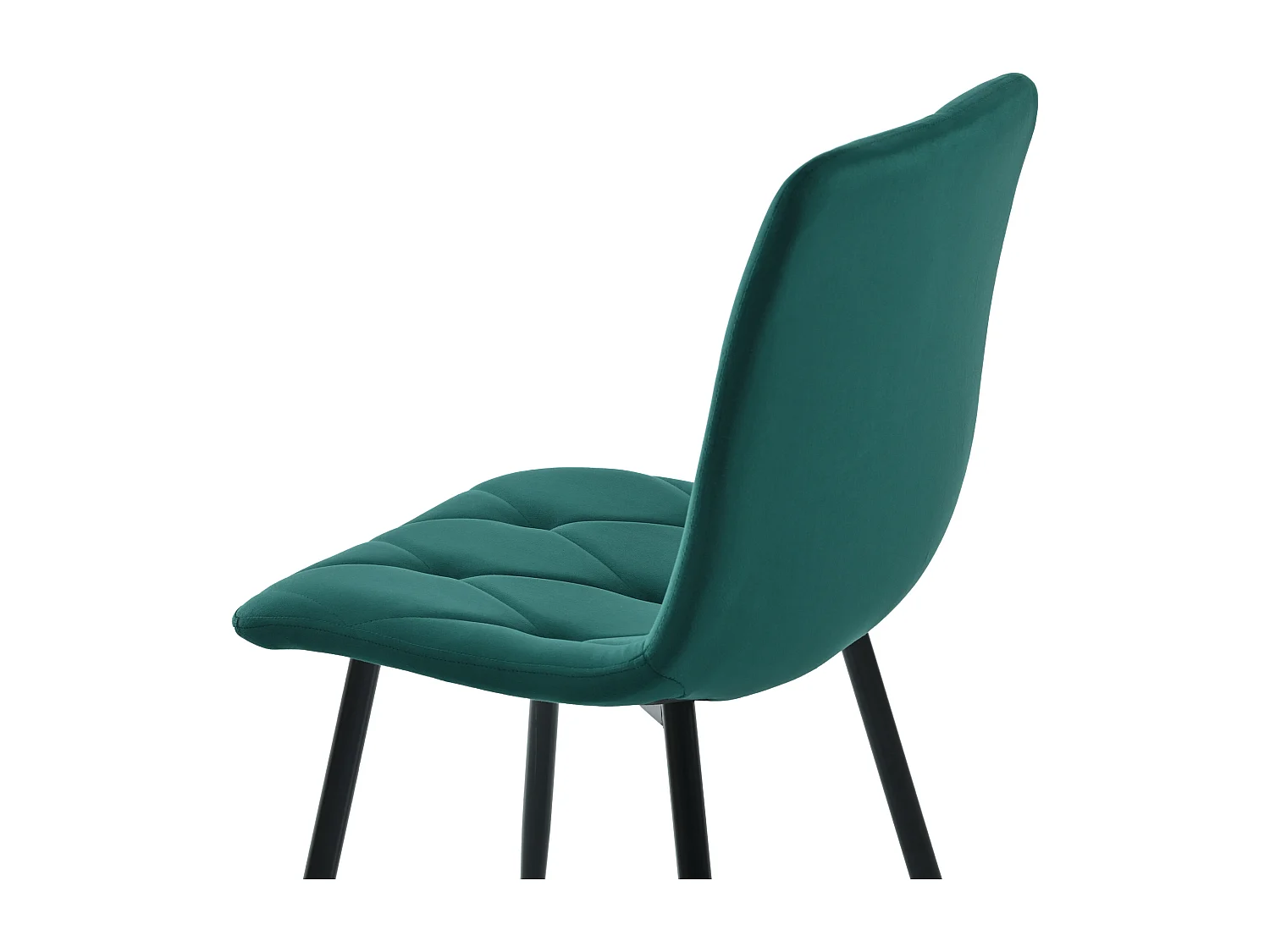 Lot de 4 chaises de salle à manger, dossier avec motif chevrons, pieds en métal noir, velours vert foncé
