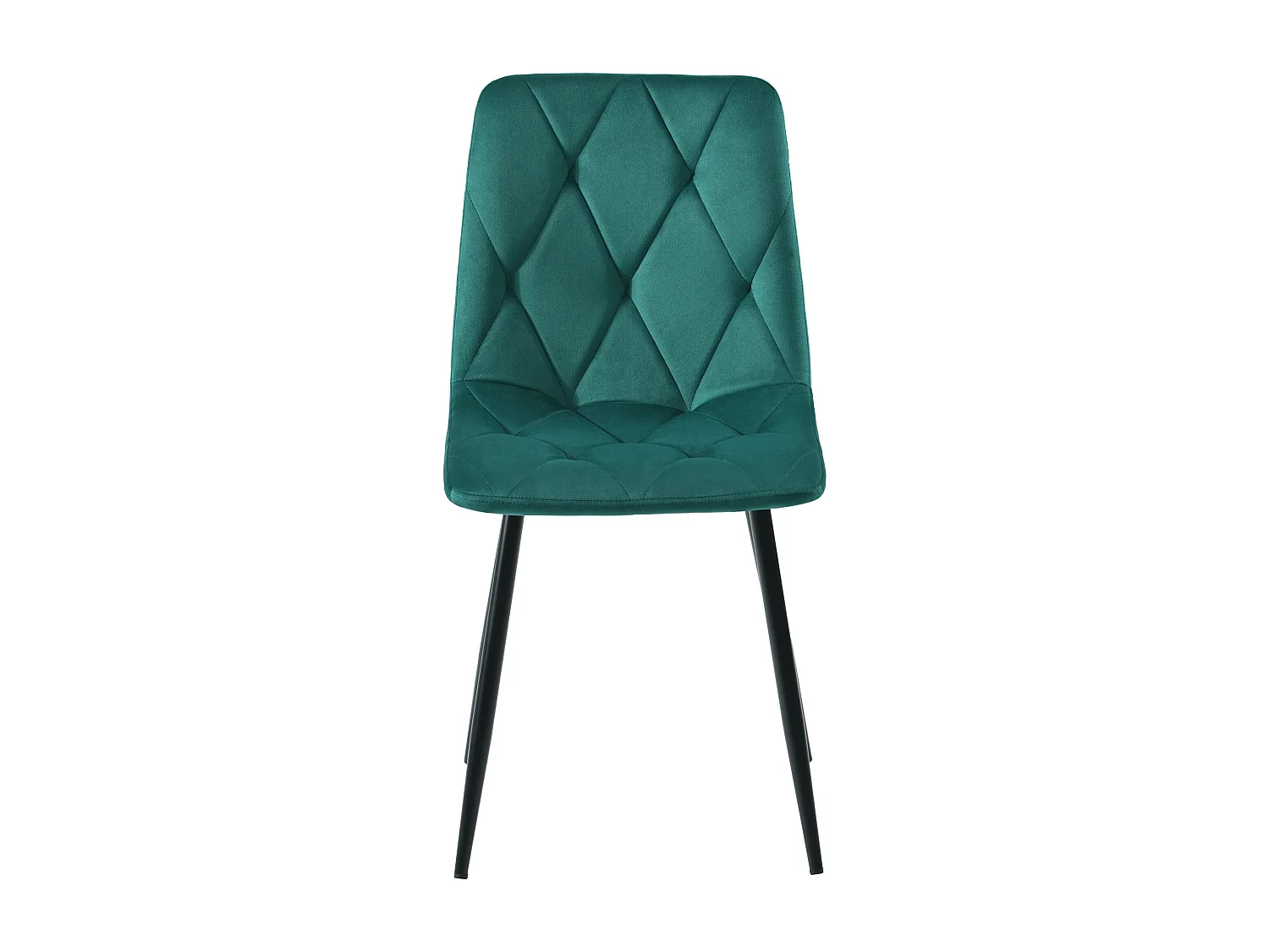 Lot de 4 chaises de salle à manger, dossier avec motif chevrons, pieds en métal noir, velours vert foncé