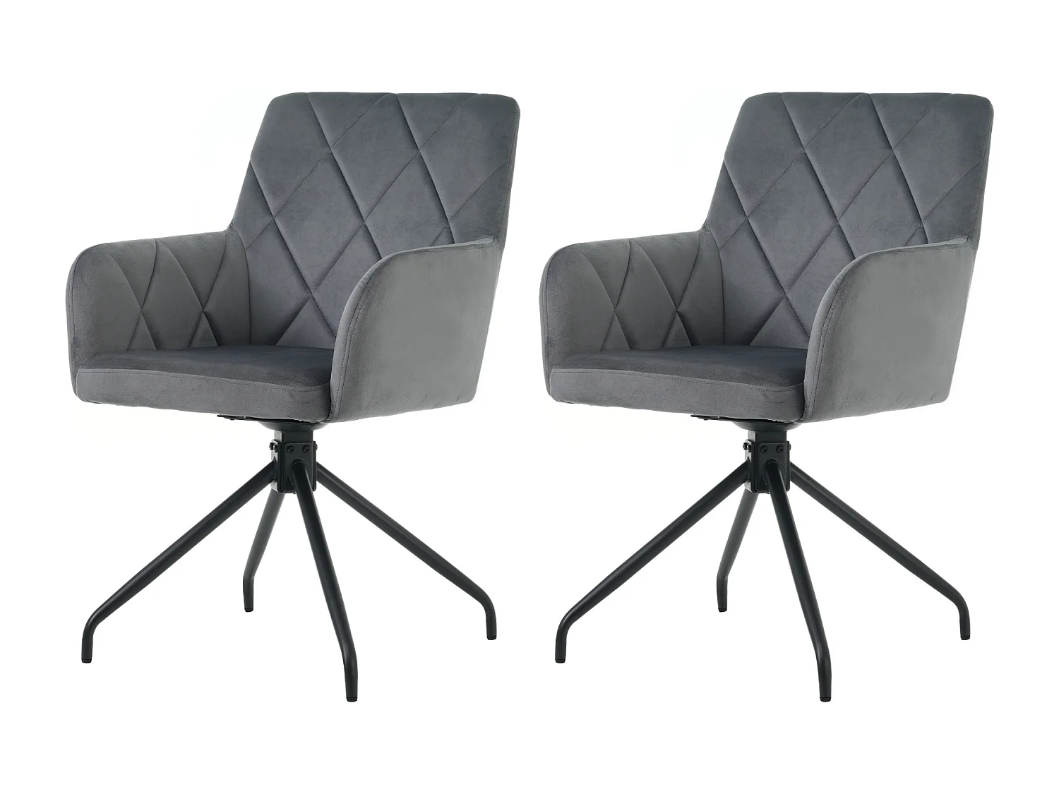 Lot de 2 chaises à manger rotative avec accoudoirs et dossier - pieds en métal - gris velours