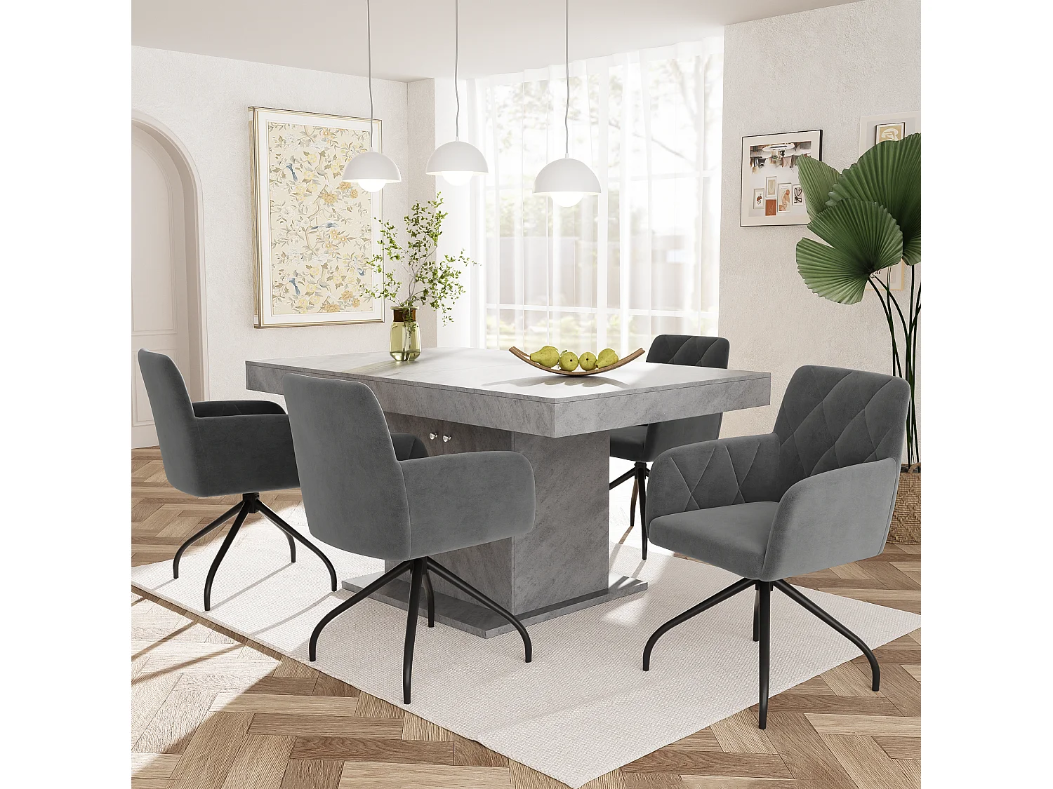 Lot de 2 chaises pivotantes de salle à manger, 360°, soutien lombaire, pieds métalliques réglables, velours anthracite