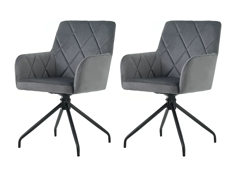 Lot de 2 chaises à manger rotative avec accoudoirs et dossier - pieds en métal - gris velours