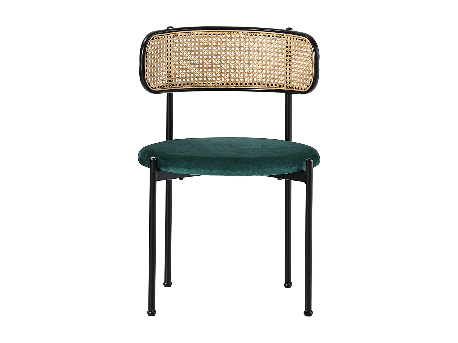 Lot de 2 chaises à manger en velours avec dossier en rotin - pieds en métal - vert