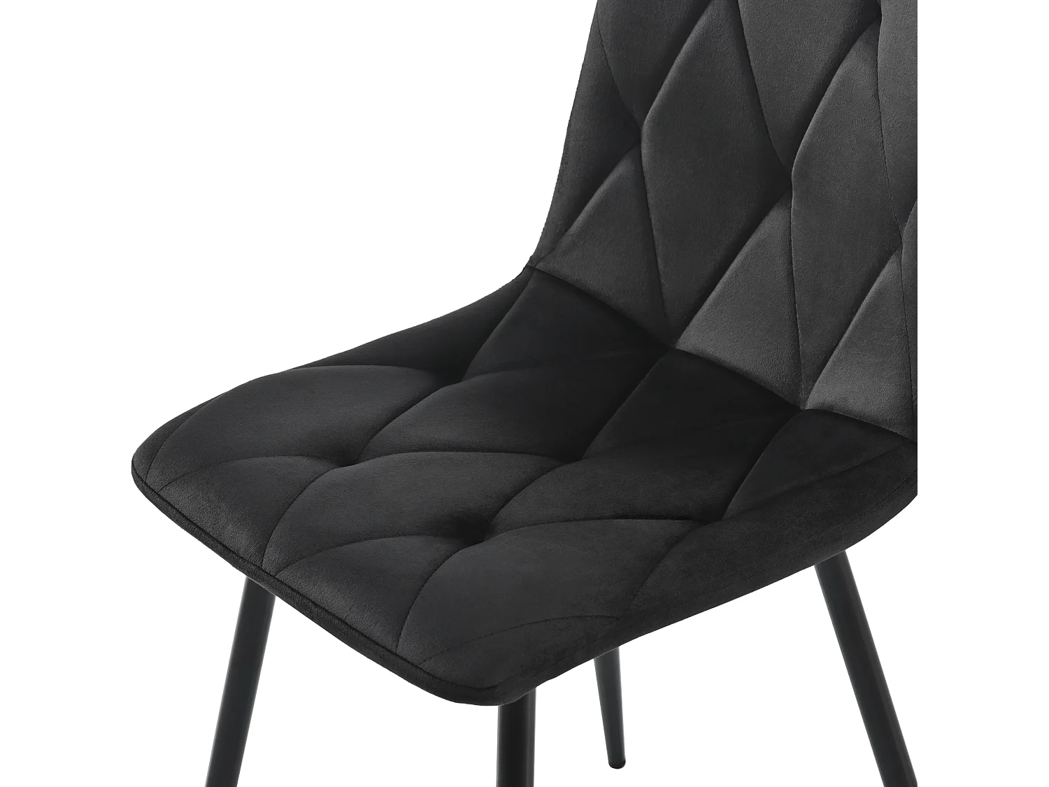 Lot de 4 chaises de salle à manger, dossier avec motif chevrons, pieds en métal, velours noir