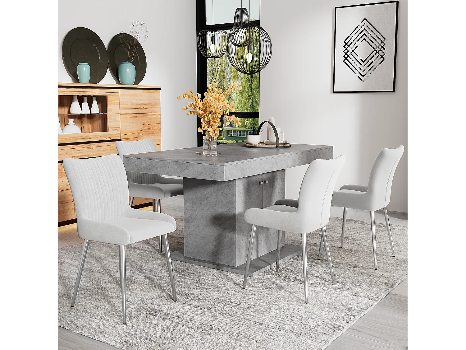 Lot de 2 chaises de salle à manger lounge, dossier avec soutien lombaire, pieds en métal, velours gris
