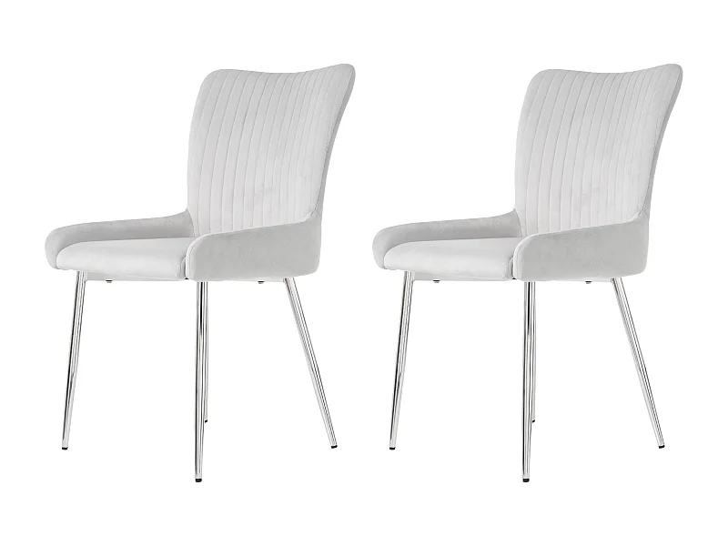 Lot de 2 chaises à manger en velours avec et dossier - pieds en métal argenté - gris