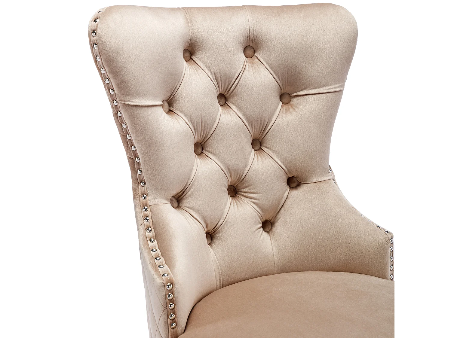 Lot de 2 chaises à manger en velours avec dossier rembourré - pieds en métal argenté - beige