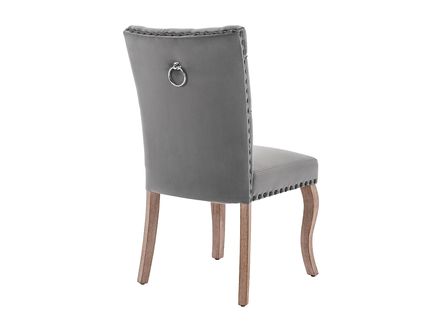 Chaise de salle à manger moderne, dossier avec anneau décoratif, clous cuivrés, velours gris