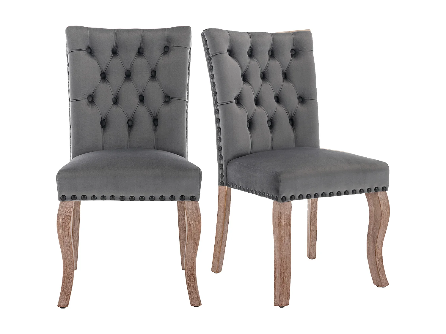 Chaise de salle à manger moderne, dossier avec anneau décoratif, clous cuivrés, velours gris