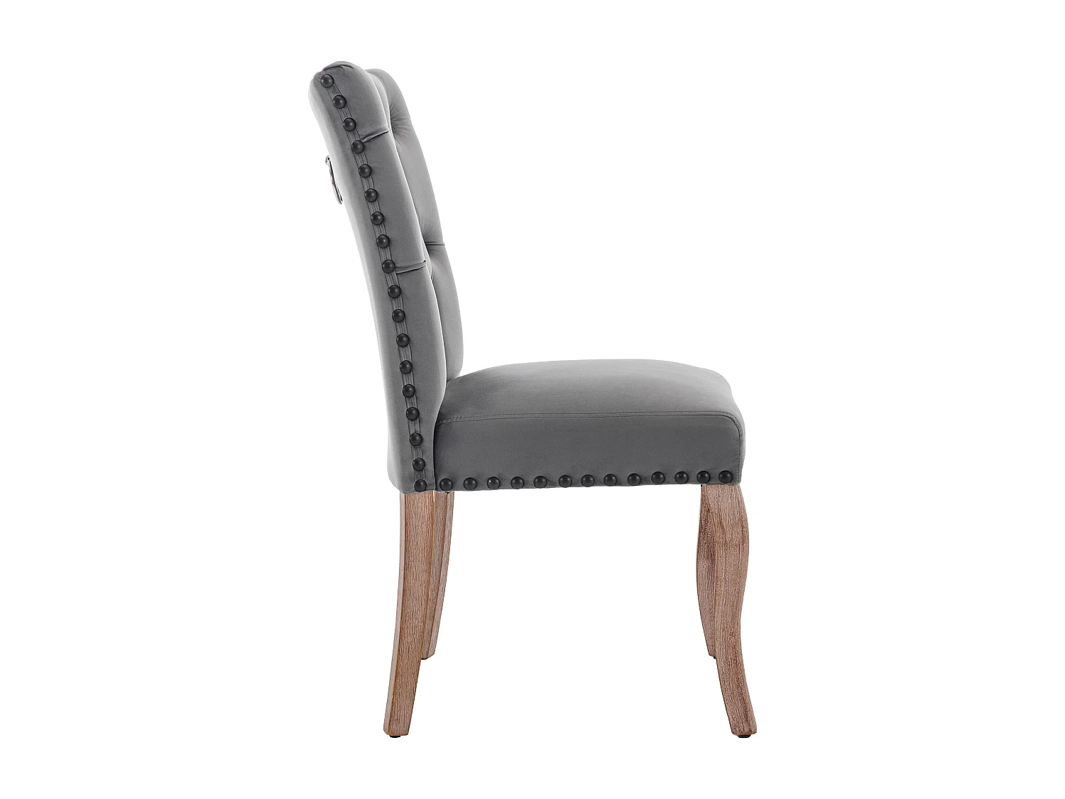 Chaise de salle à manger moderne, dossier avec anneau décoratif, clous cuivrés, velours gris