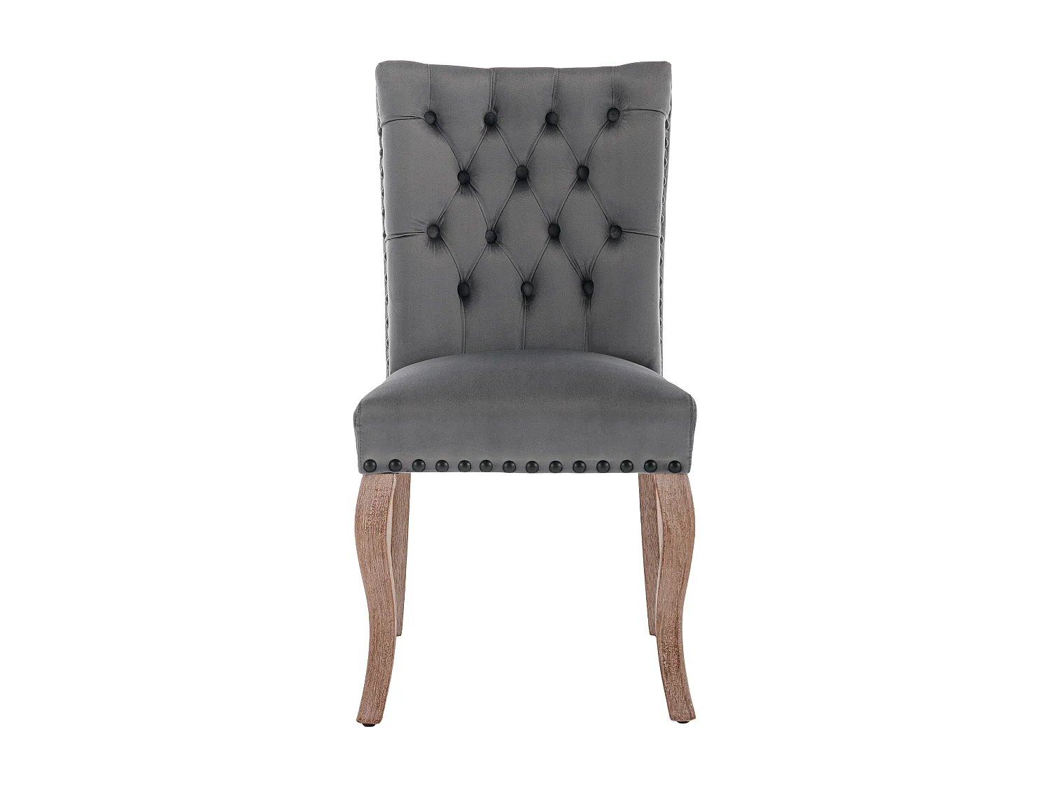 Chaise de salle à manger moderne, dossier avec anneau décoratif, clous cuivrés, velours gris