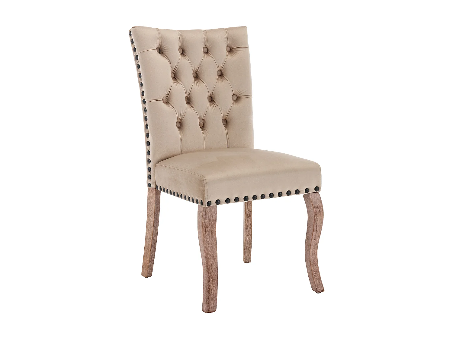 Lot de 6 chaises à manger en velours avec dossier - pieds en bois - marron clair