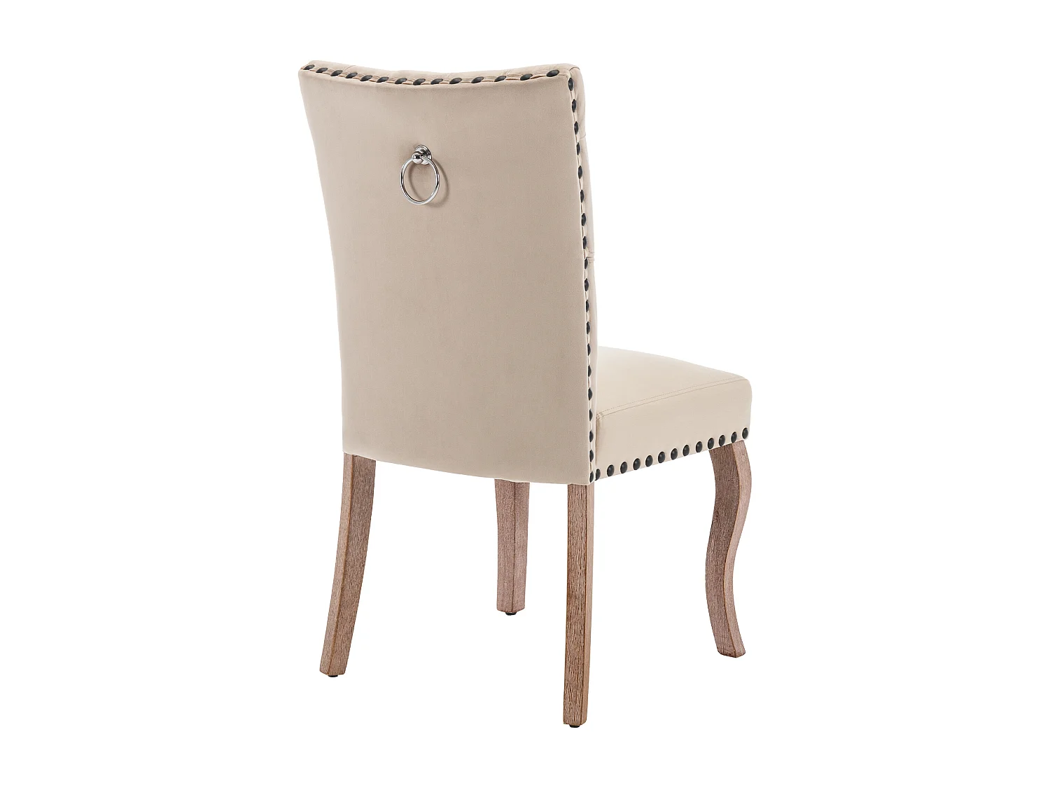 Chaise de salle à manger moderne, dossier avec anneau et clous décoratifs, velours, camel clair