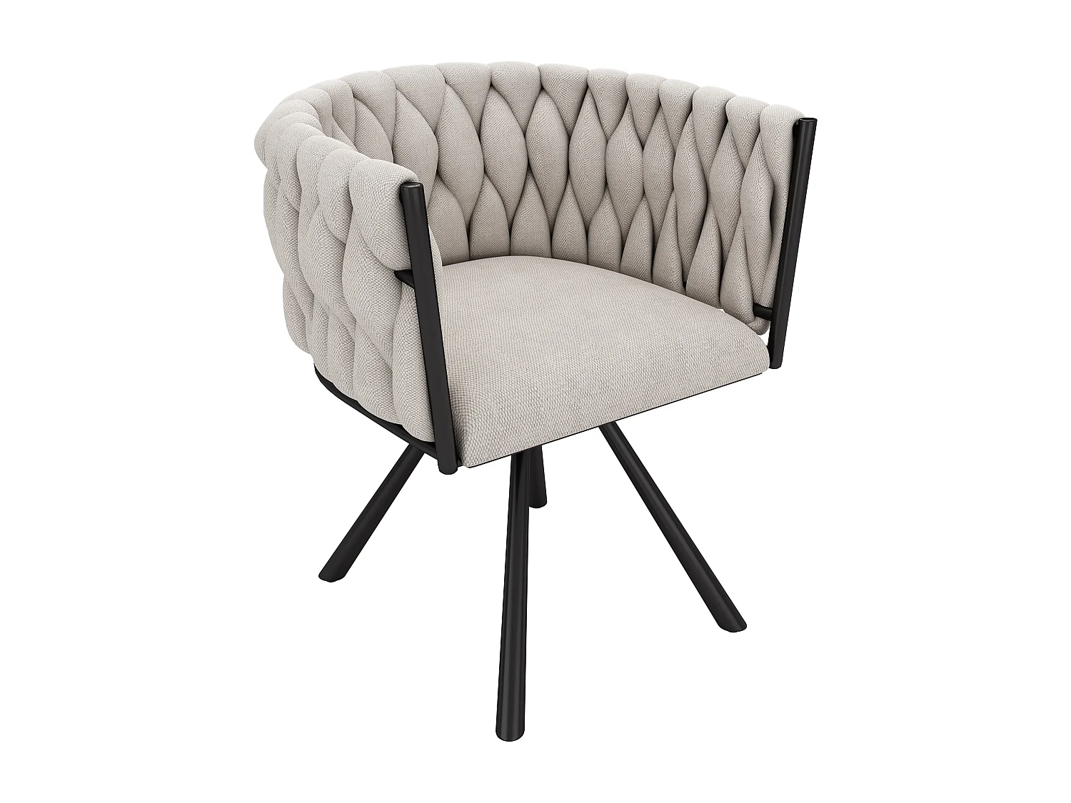 Lot de 2 chaises en lin avec accoudoirs et dossier 360° rotatif- pieds en métal noir - beige