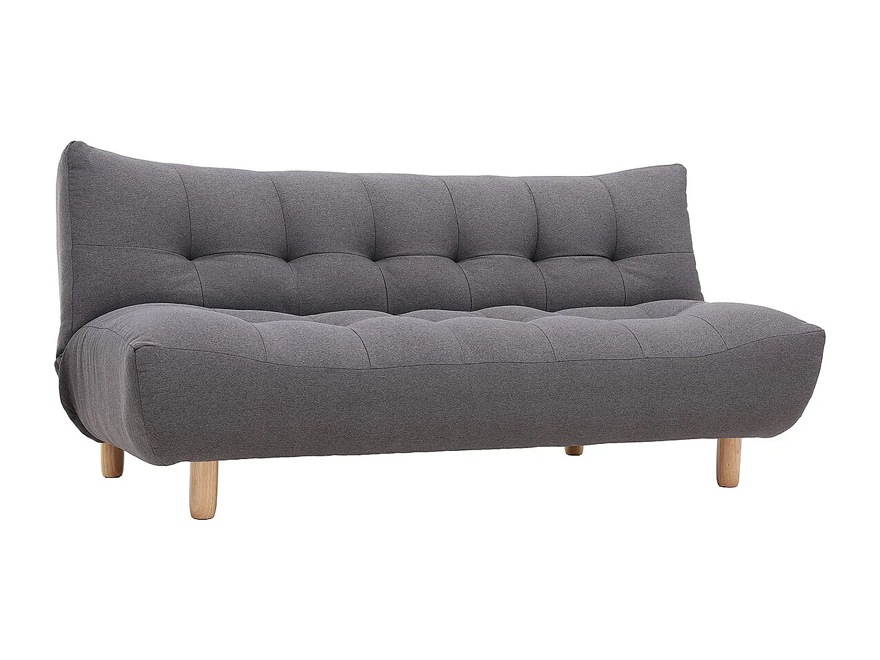 Canapé convertible scandinave 3 places en tissu gris foncé et bois clair YUMI