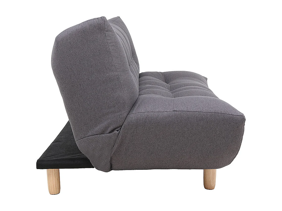 Canapé convertible scandinave 3 places en tissu gris foncé et bois clair YUMI