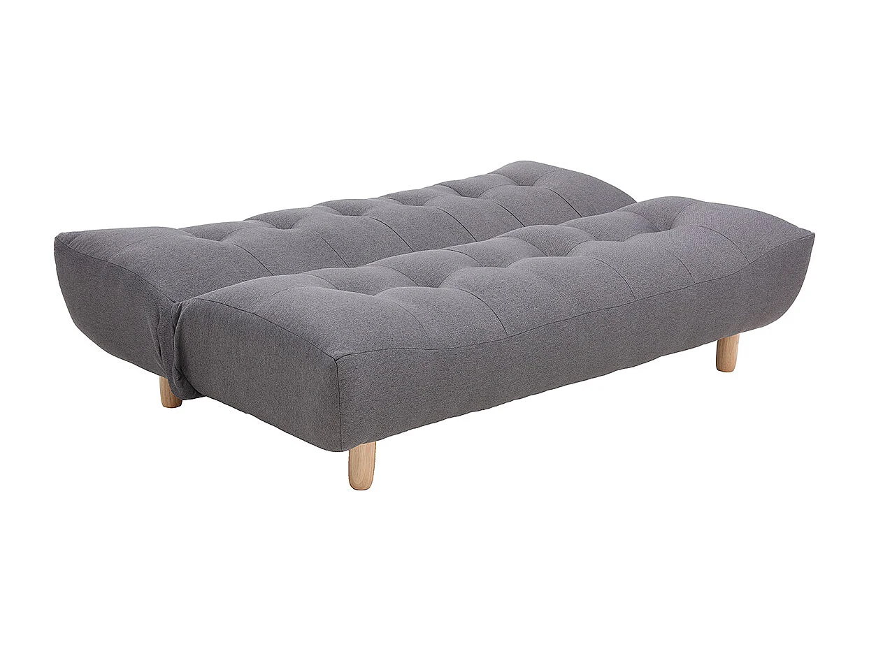 Canapé convertible scandinave 3 places en tissu gris foncé et bois clair YUMI