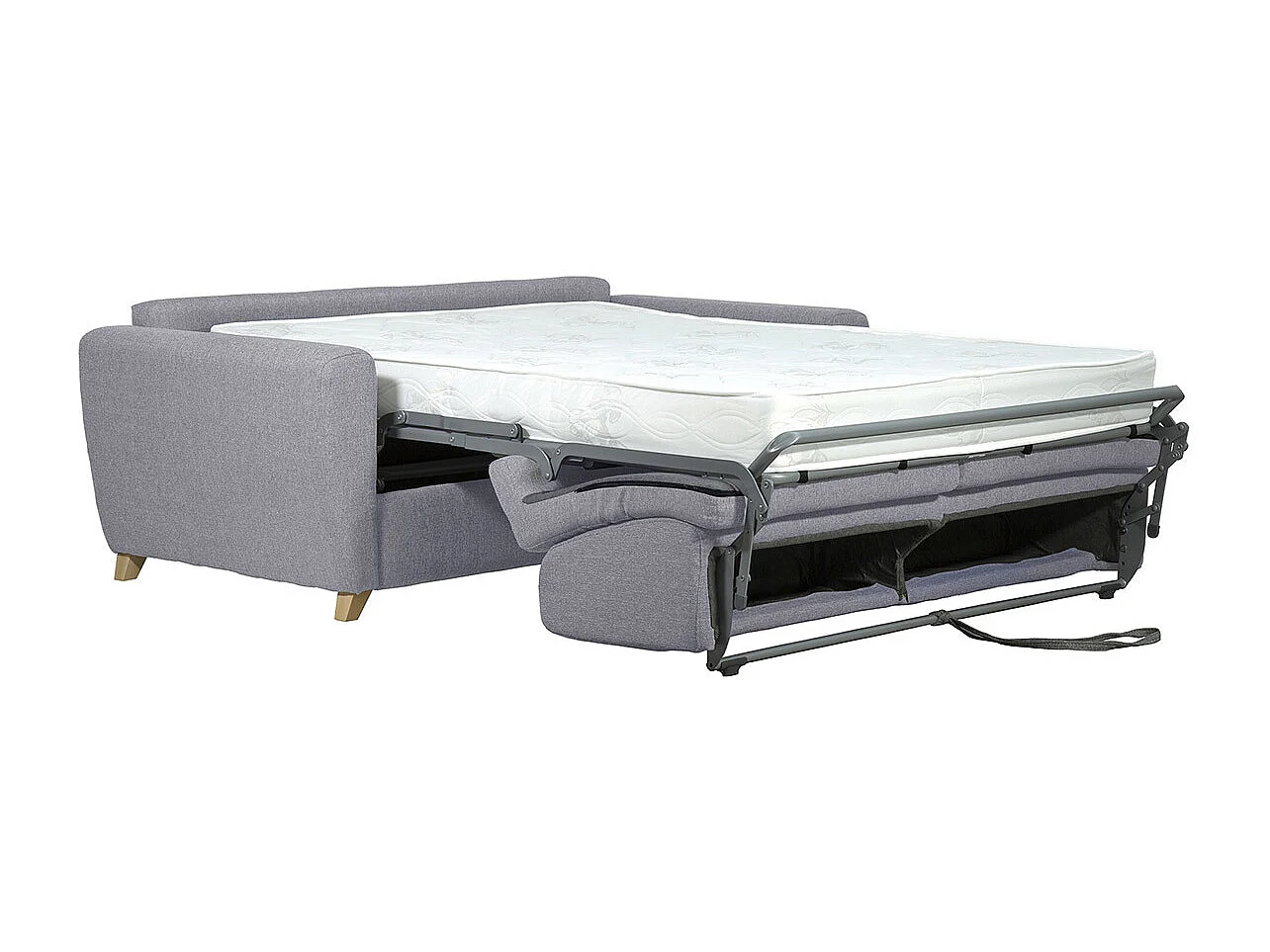 Sofá convertible nórdico gris claro y madera GRAHAM