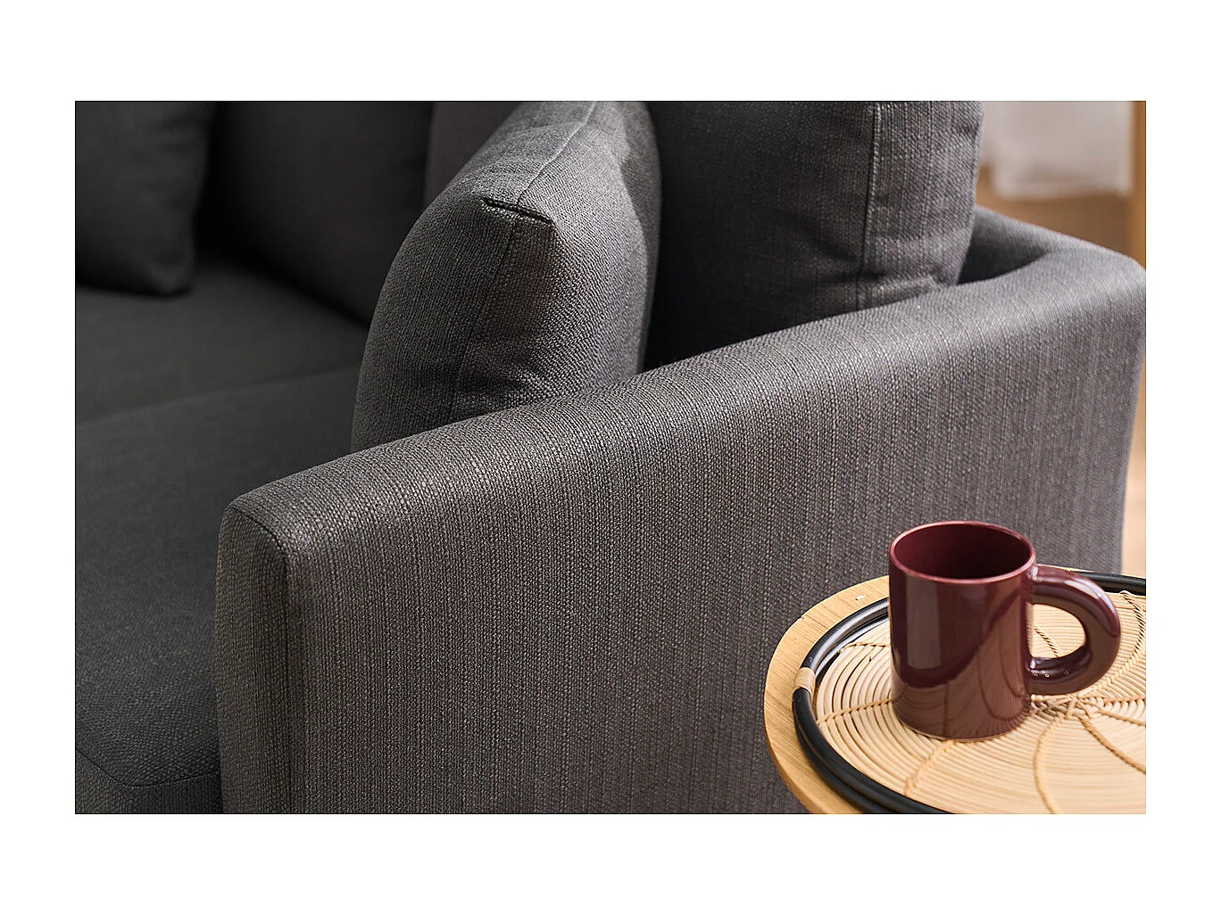 Sofa skandinavisch 2 Plätze Dunkelgrau und helle Holzbeine OSLO