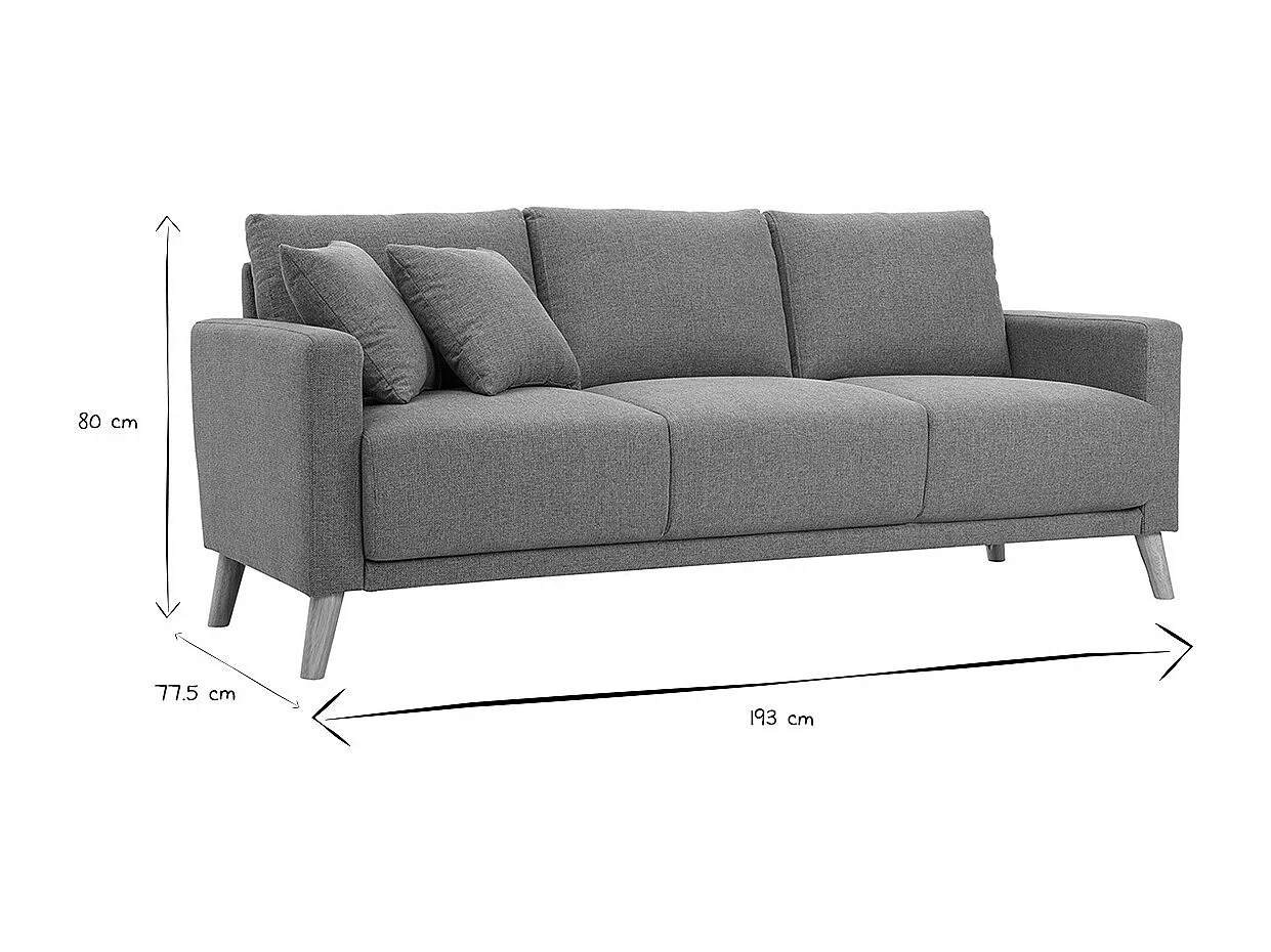 Canapé 3 places en tissu gris et bois clair MUNIK