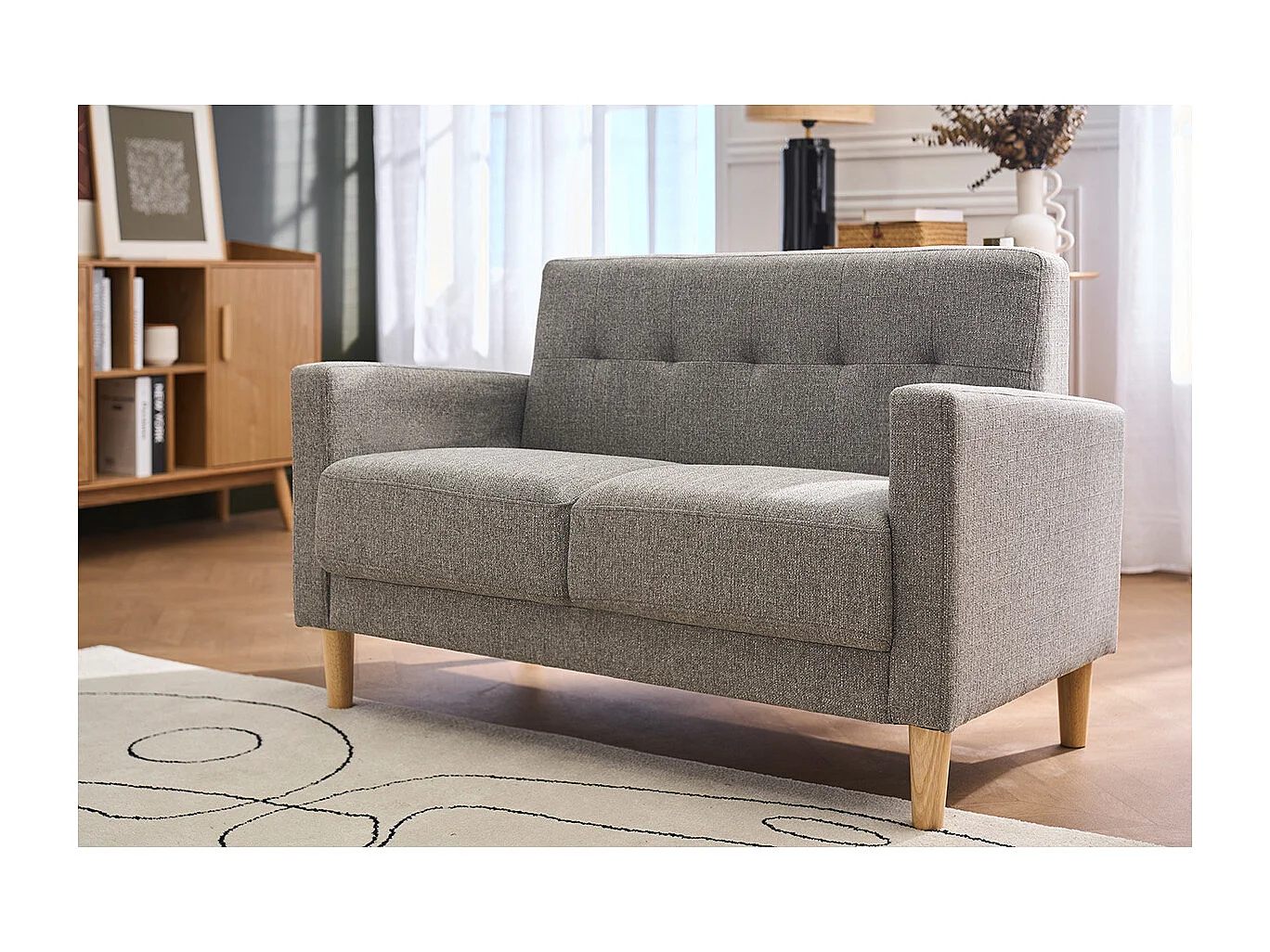 Divano 2 posti tessuto grigio MOON