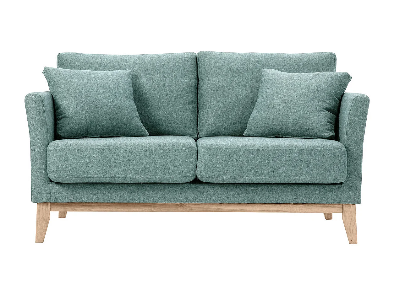 Skandinavisches Sofa aus graugrünem Stoff mit Samteffekt und hellem Holz 2-Sitzer OSLO