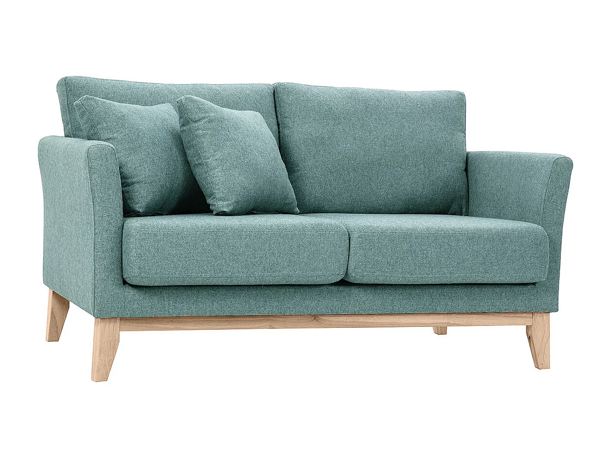 Skandinavisches Sofa aus graugrünem Stoff mit Samteffekt und hellem Holz 2-Sitzer OSLO
