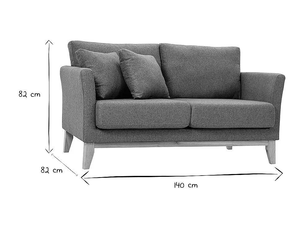 Skandinavisches Sofa aus graugrünem Stoff mit Samteffekt und hellem Holz 2-Sitzer OSLO