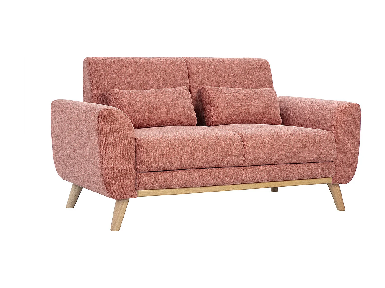 Divano scandinavo a due posti in tessuto effetto velluto testurizzato terracotta e legno chiaro EKTOR