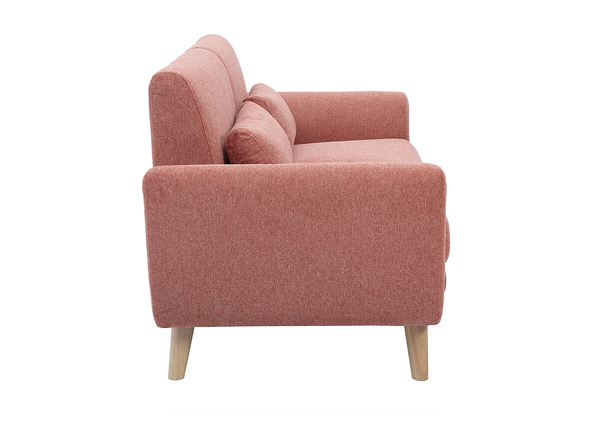 Divano scandinavo a due posti in tessuto effetto velluto testurizzato terracotta e legno chiaro EKTOR