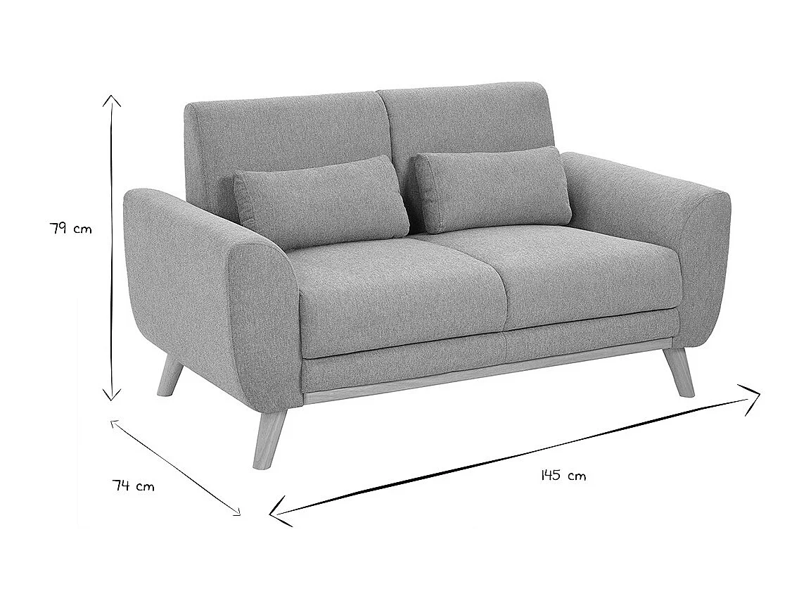 Divano scandinavo a due posti in tessuto effetto velluto testurizzato terracotta e legno chiaro EKTOR