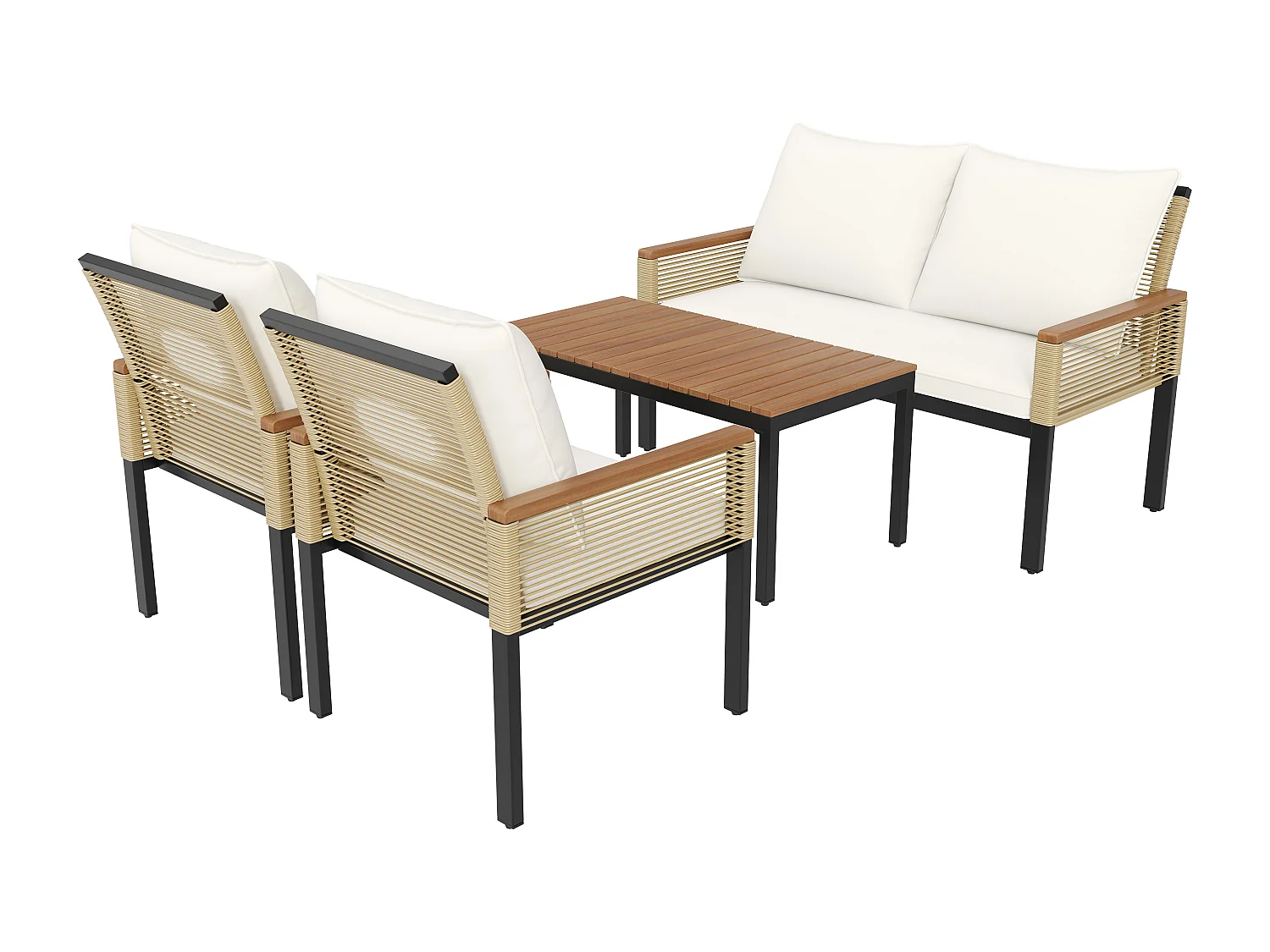 Salon de jardin en acier un canapé 2 places 2 fauteuils et une table basse - beige