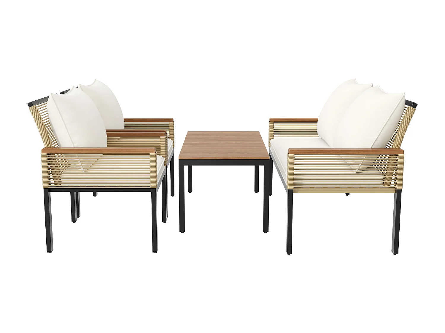 Salon de jardin en acier un canapé 2 places 2 fauteuils et une table basse - beige