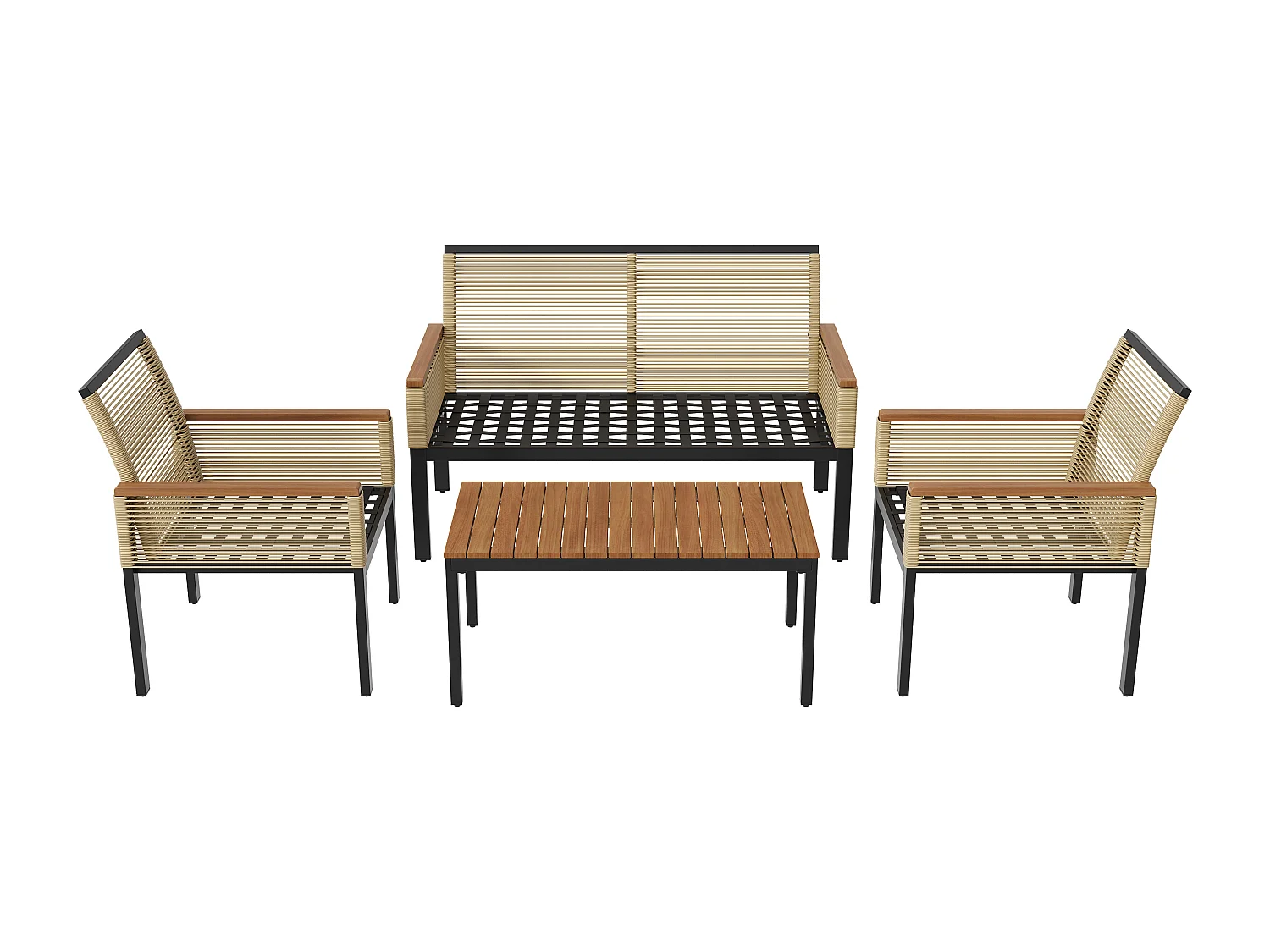 Salon de jardin en acier un canapé 2 places 2 fauteuils et une table basse - beige