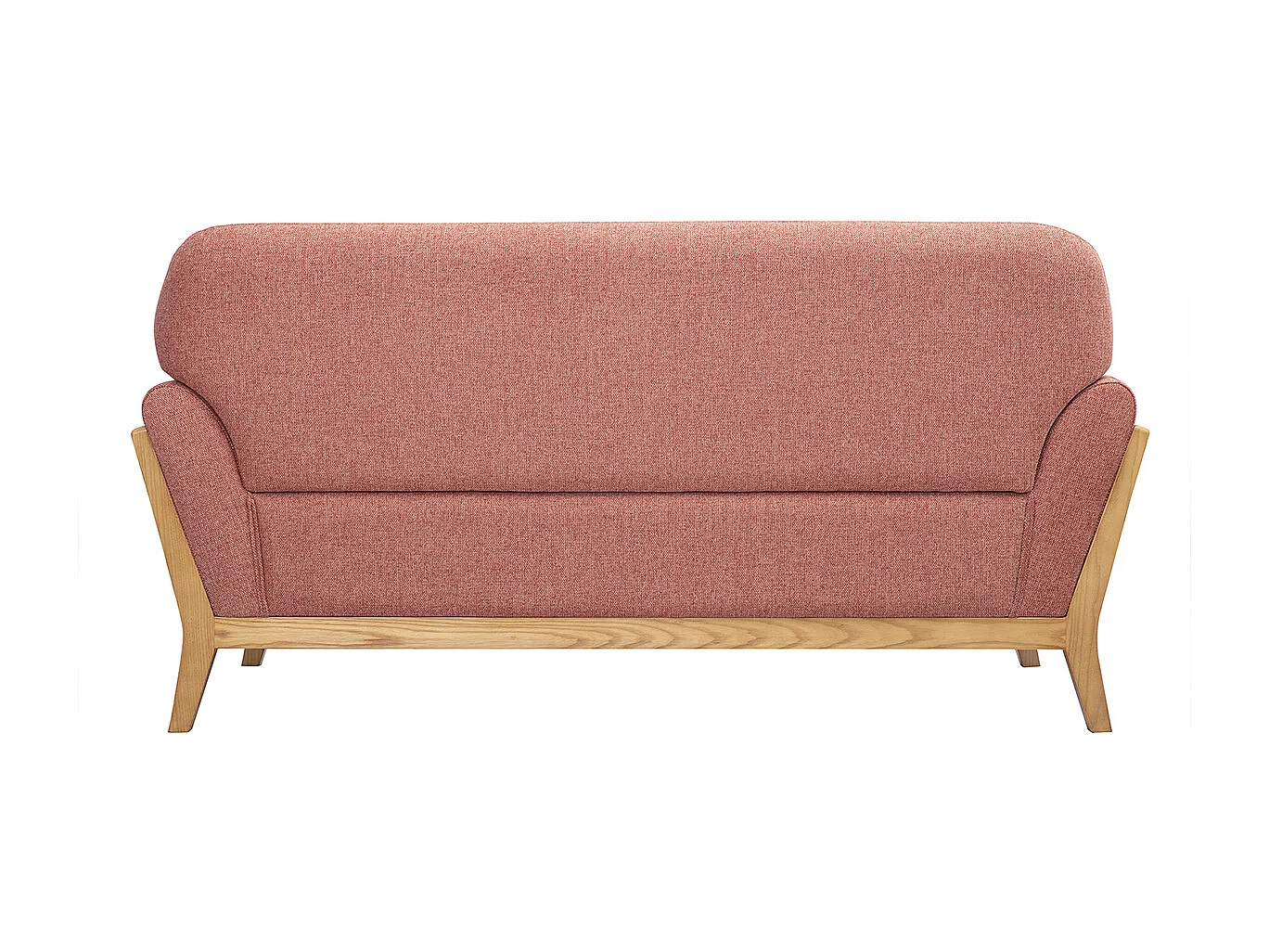 Canapé scandinave 2 places en tissu effet velours texturé terracotta et bois clair YOKO