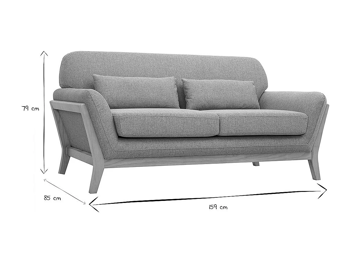 Canapé scandinave 2 places en tissu effet velours texturé terracotta et bois clair YOKO