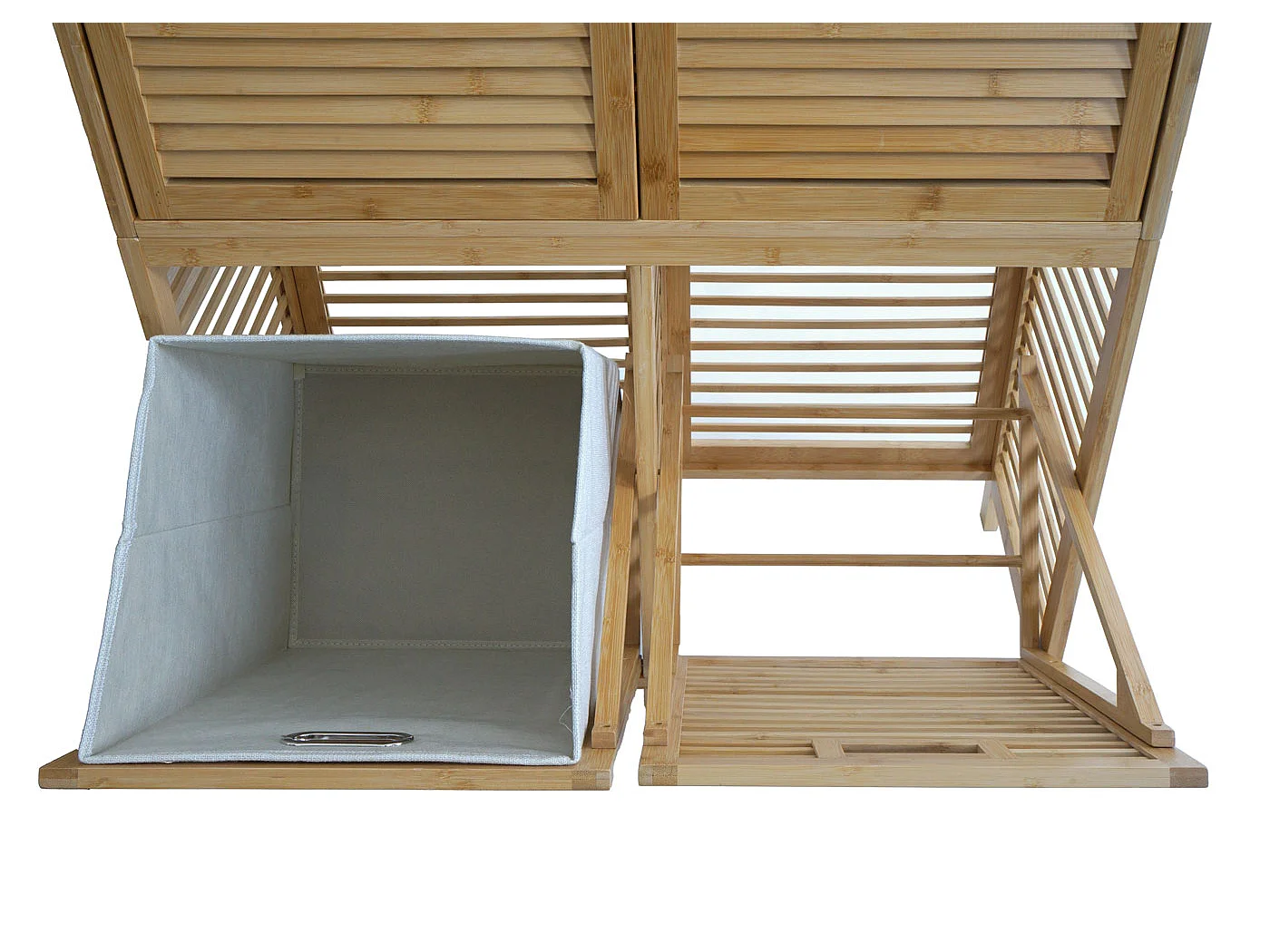 Armoire de salle de bains MCW-N83, Armoire de salle de bain en bambou MCW-N83, étagère, armoire de rangement, 2 paniers à linge 168x82x34cm