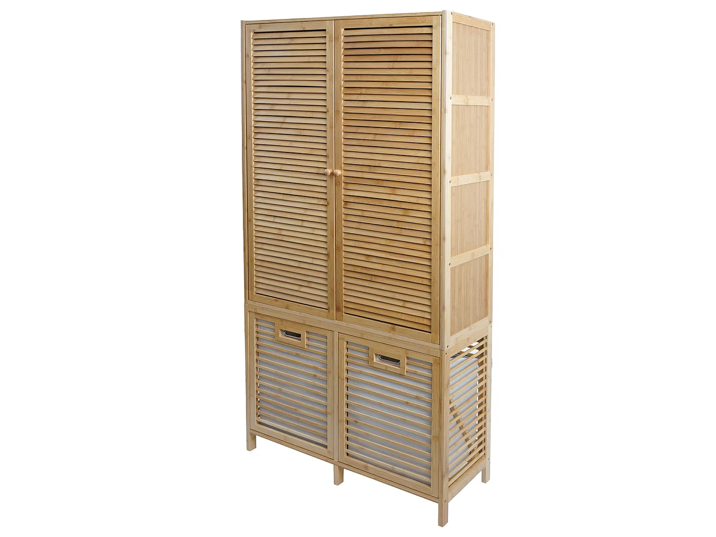 Armoire de salle de bains MCW-N83, Armoire de salle de bain en bambou MCW-N83, étagère, armoire de rangement, 2 paniers à linge 168x82x34cm