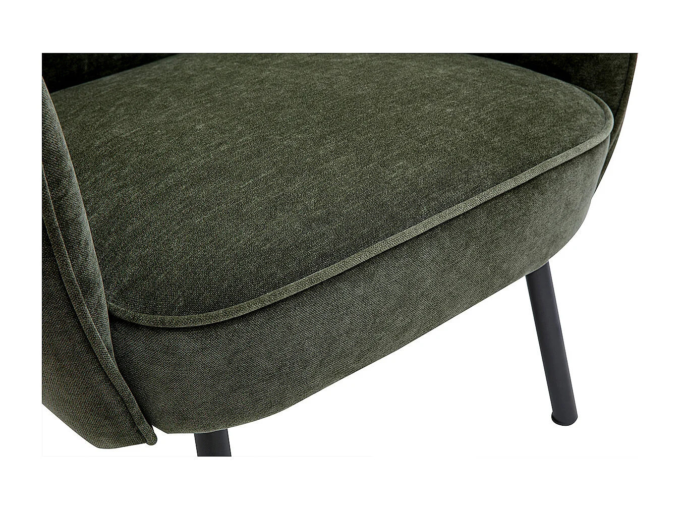 Design-Sessel in Khaki-grünem Samteffekt-Stoff und schwarzem Metall LAURENS