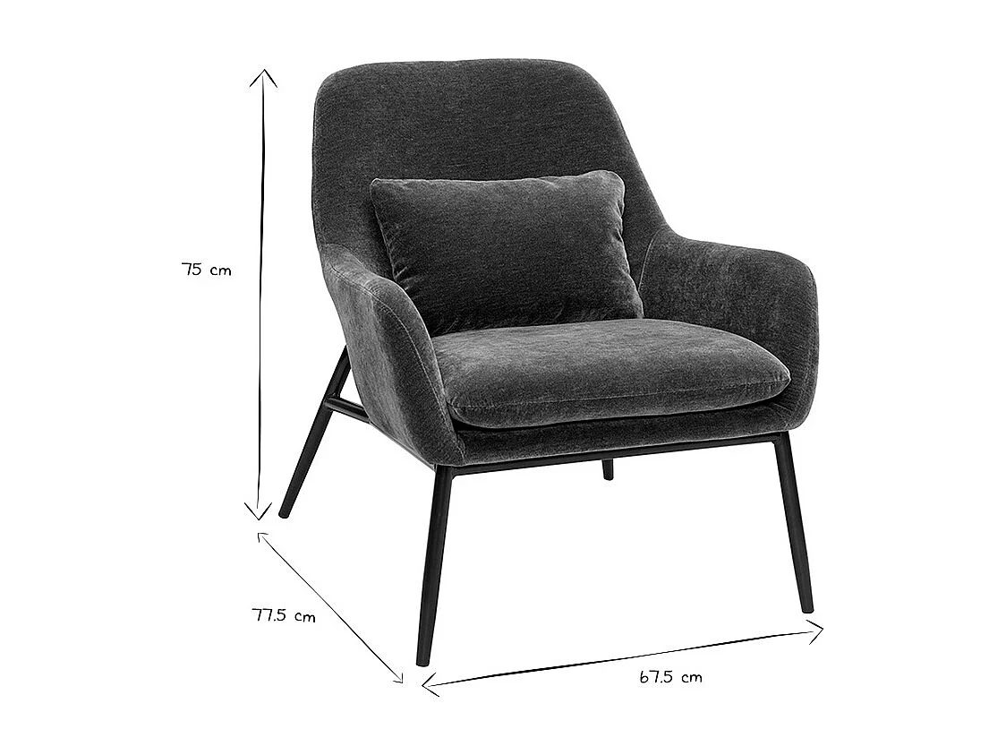 Designersessel aus Samt-Effekt khakigrünem Stoff und schwarzem Metall MAXINE