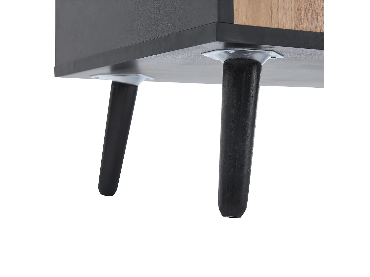 Meuble TV 180x40x46 cm avec 2 portes 1 tiroir et rangement - pieds en bois - couleur naturel et noir