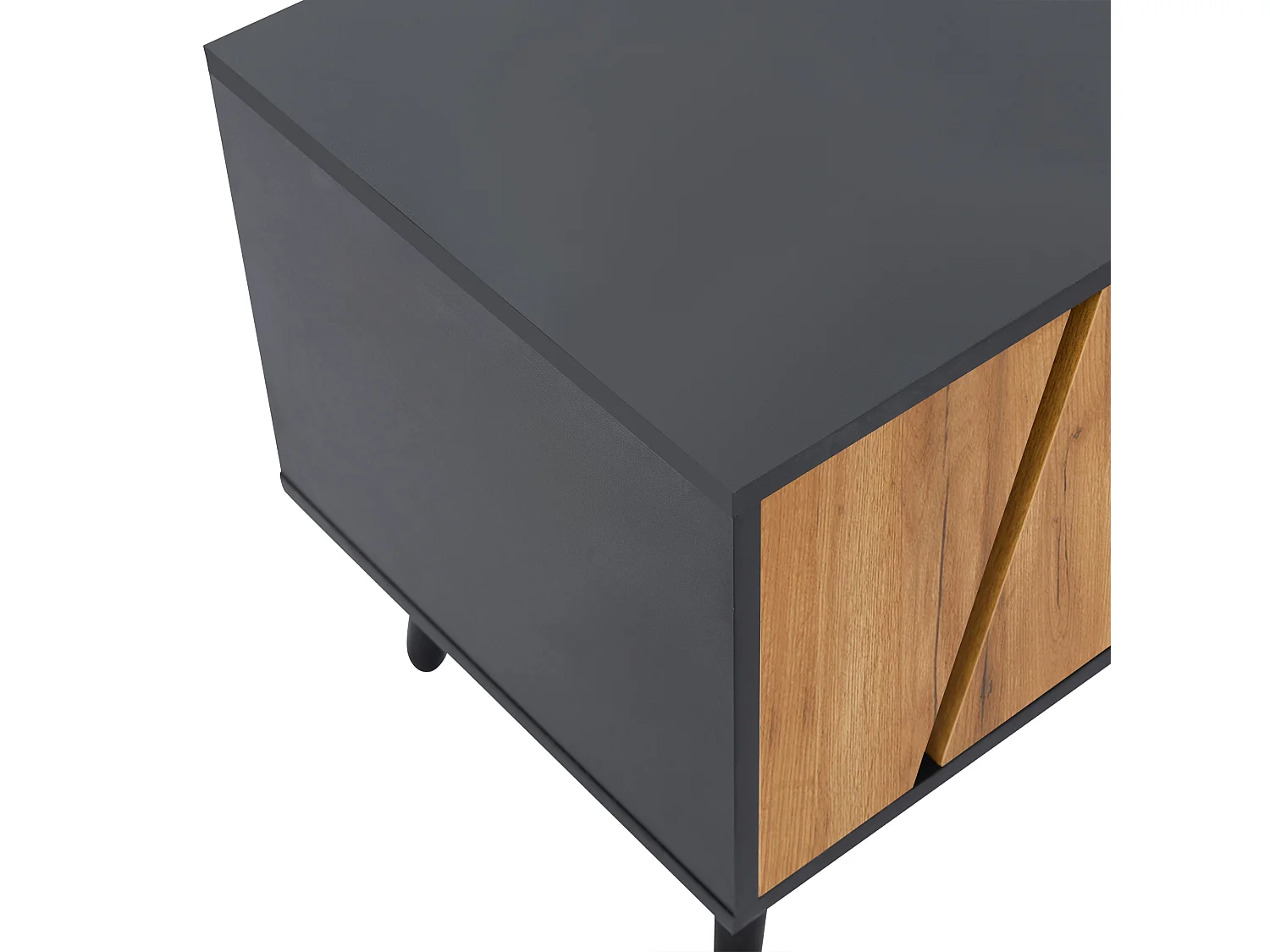 Meuble TV 180x40x46 cm avec 2 portes 1 tiroir et rangement - pieds en bois - couleur naturel et noir