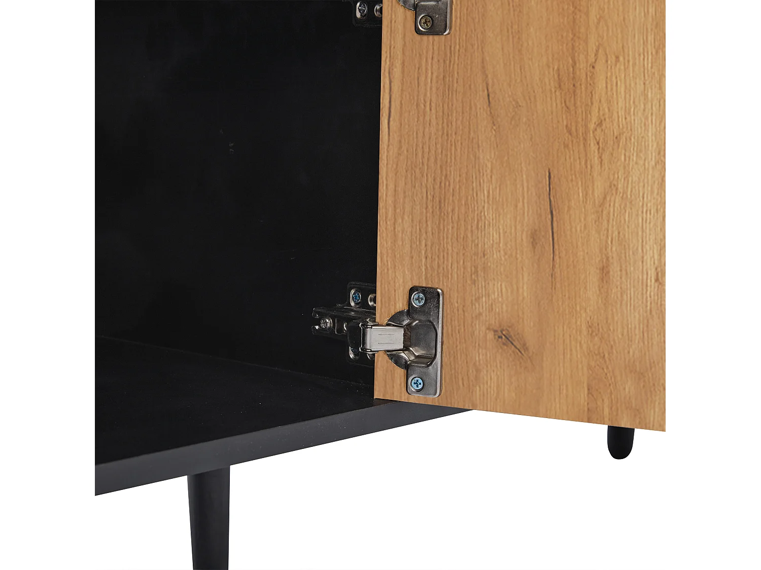 Meuble TV 180x40x46 cm avec 2 portes 1 tiroir et rangement - pieds en bois - couleur naturel et noir