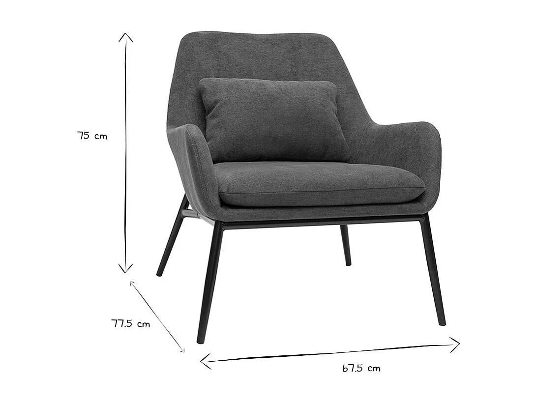 Sillón moderno con tejido efecto aterciopelado gris oscuro y metal negro MAXINE