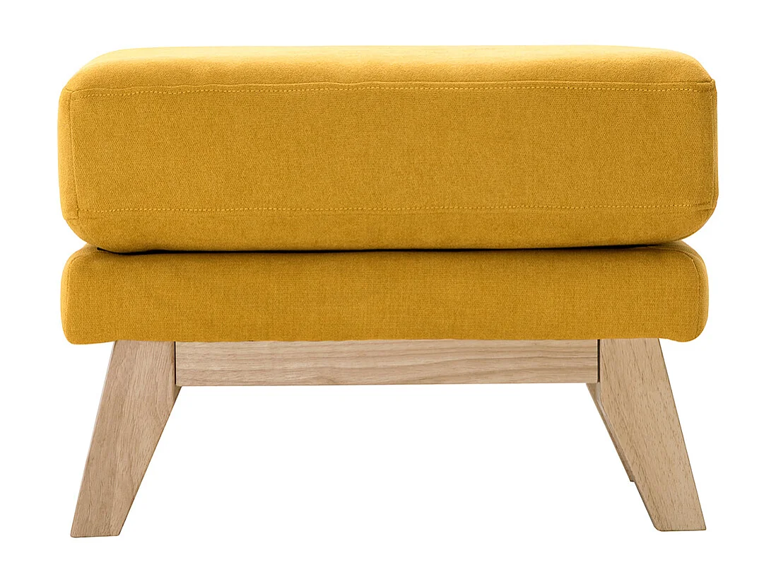 Pouf repose-pieds déhoussable scandinave en tissu effet velours jaune moutarde et bois clair OSLO
