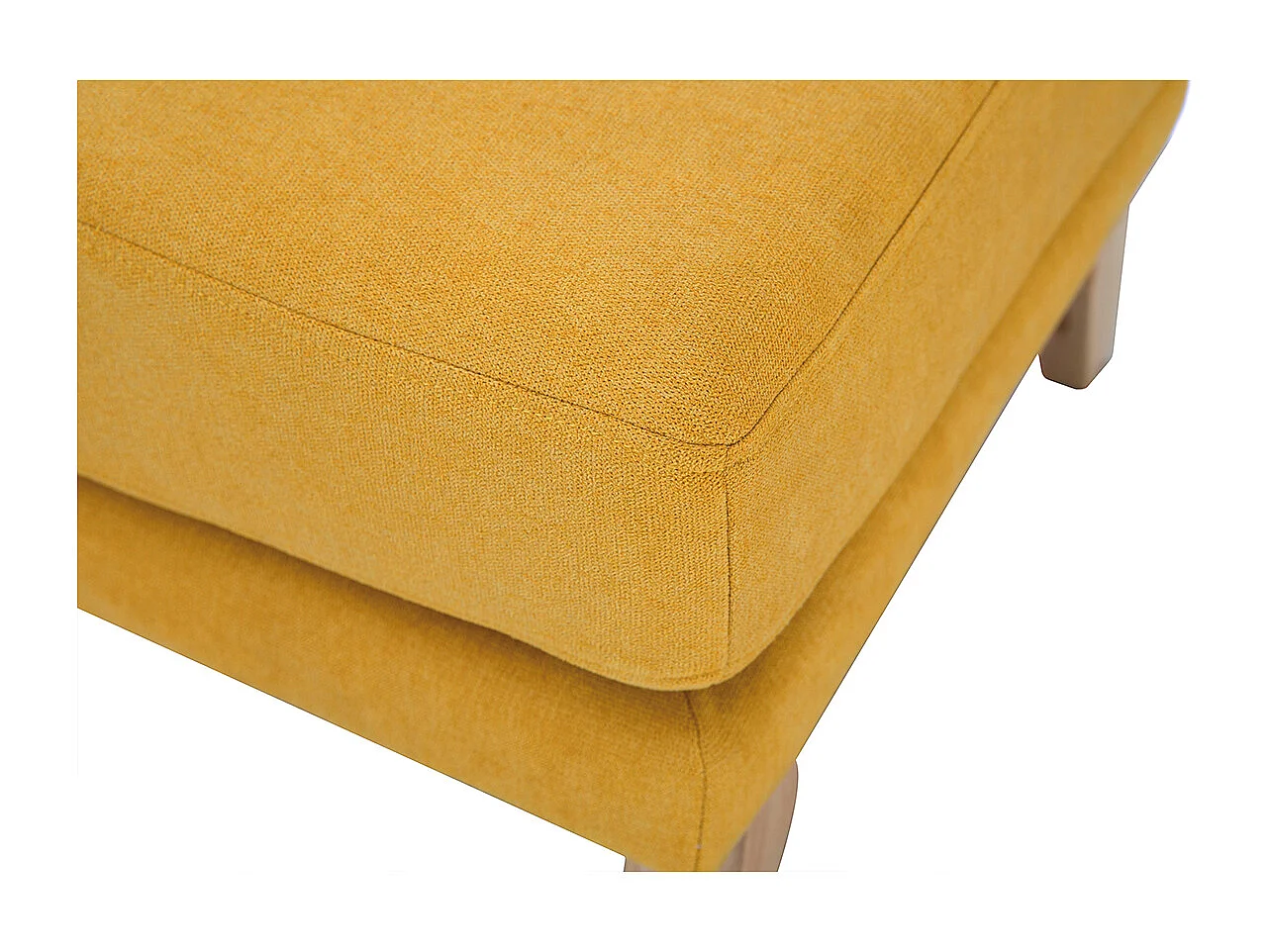 Pouf repose-pieds déhoussable scandinave en tissu effet velours jaune moutarde et bois clair OSLO
