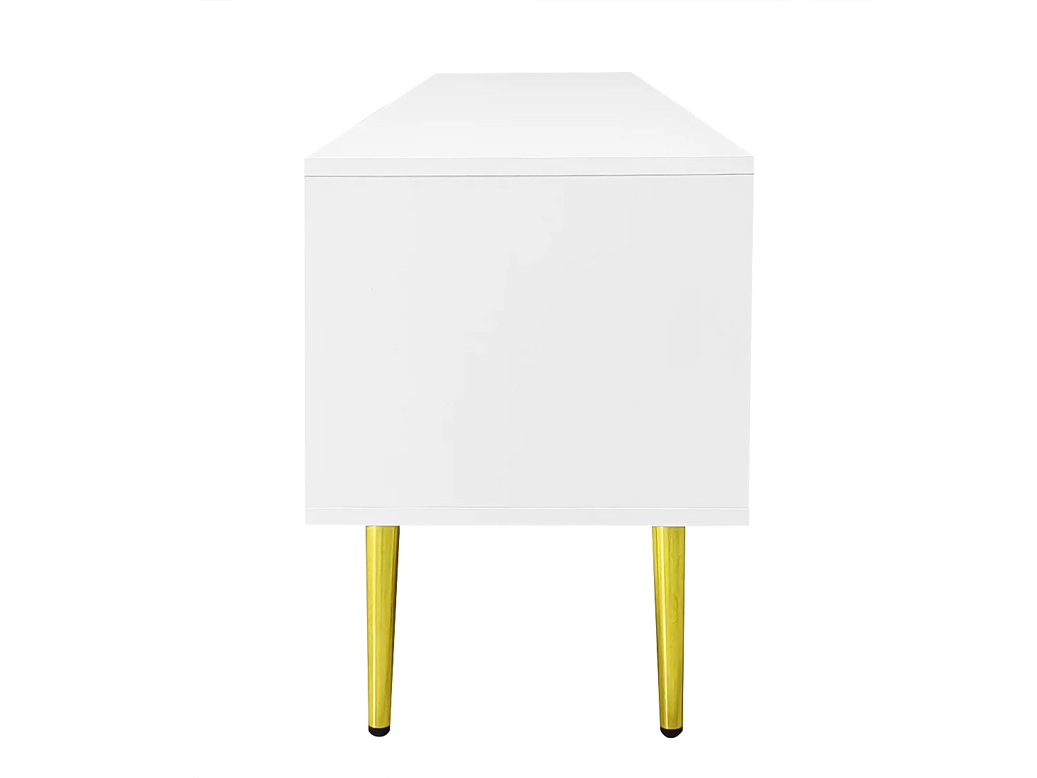 Meuble TV 170x35x50 cm 4 portes meuble de rangement en bois - poignées et pieds dorés - blanc