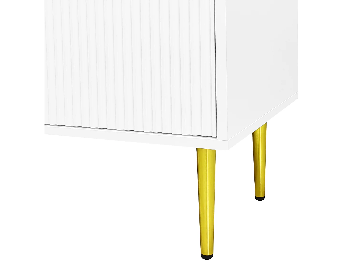 Meuble TV 170x35x50 cm, 4 portes, passe câbles, charnières silencieuses, panneau de particules blanc